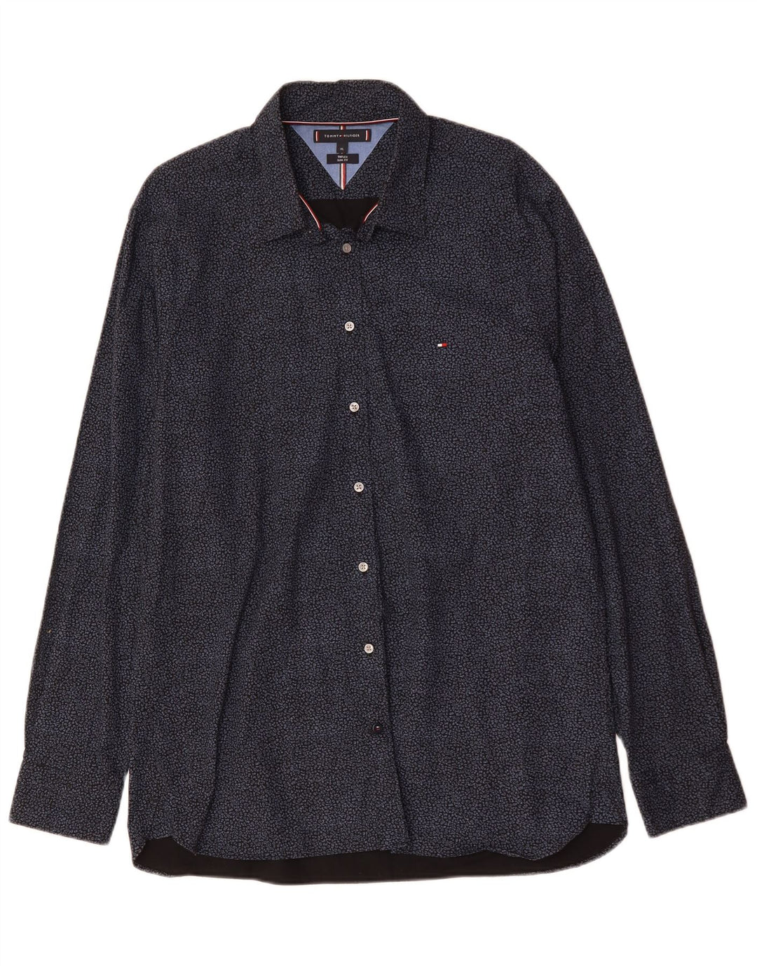 Cămașă pentru bărbați TOMMY HILFIGER Slim Fit XL, bumbac cu pete, albastru marine