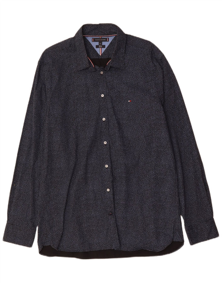 Cămașă pentru bărbați TOMMY HILFIGER Slim Fit XL, bumbac cu pete, albastru marine