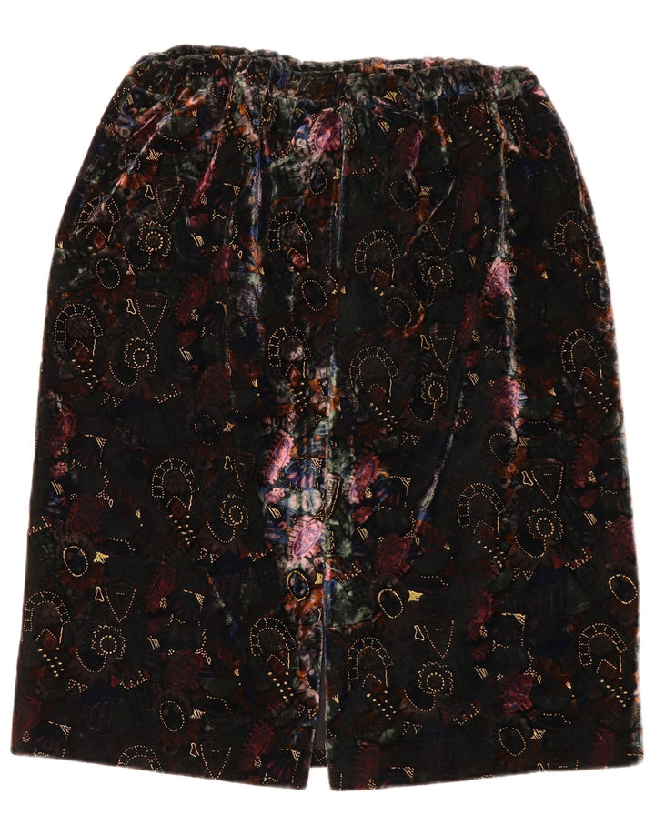 Fusta dreaptă din catifea cu model abstract pentru femei vintage W28 mediu negru