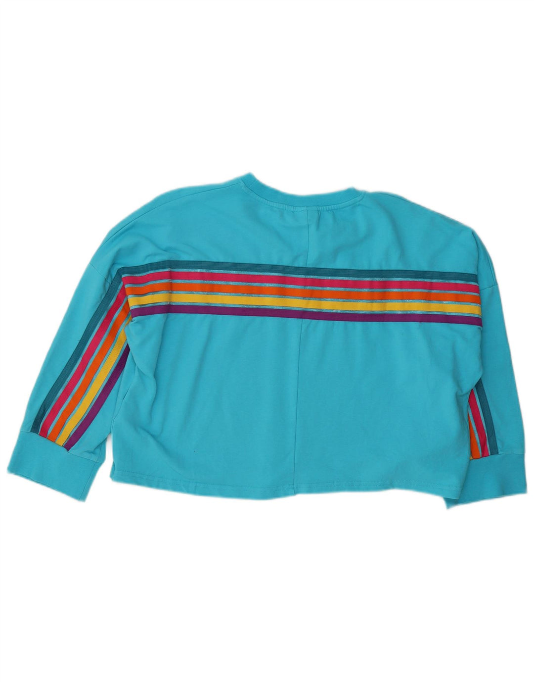 ELLESSE Womens Oversized Crop Top Long Sleeve UK 10 Small Blue Colourblock