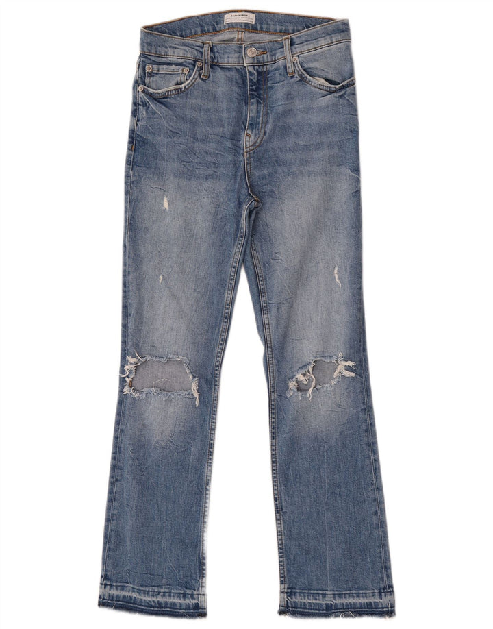 Blugi cu bootcut distressed pentru femei Zara EU 36 XS W26 L27 Albastru