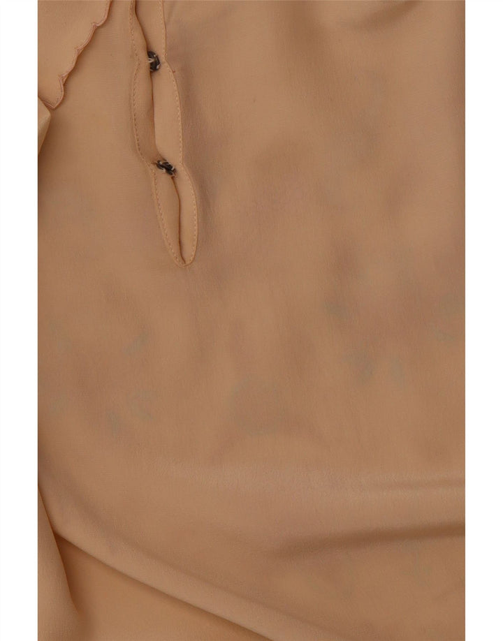 Bluză cămașă cu mânecă lungă pentru femei VINTAGE EU 36 Mic Bej Floral Mătase