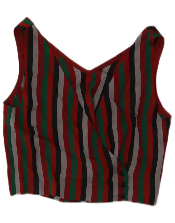 Bluză pentru femei VINTAGE cămașă crop UK 12 Medium, multicoloră, cu dungi