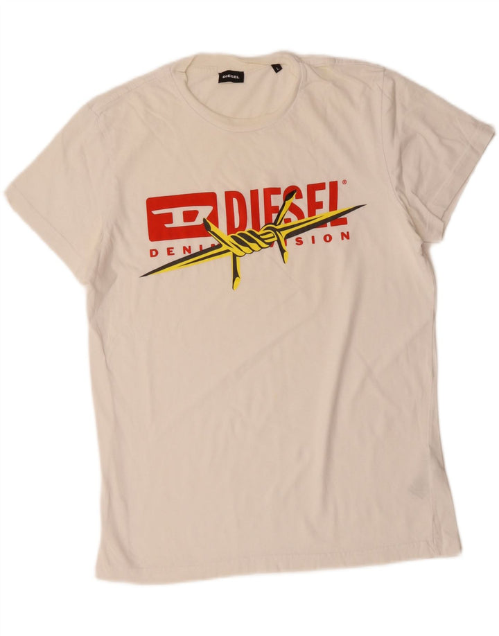 Tricou grafic pentru bărbați Diesel Top mare din bumbac alb