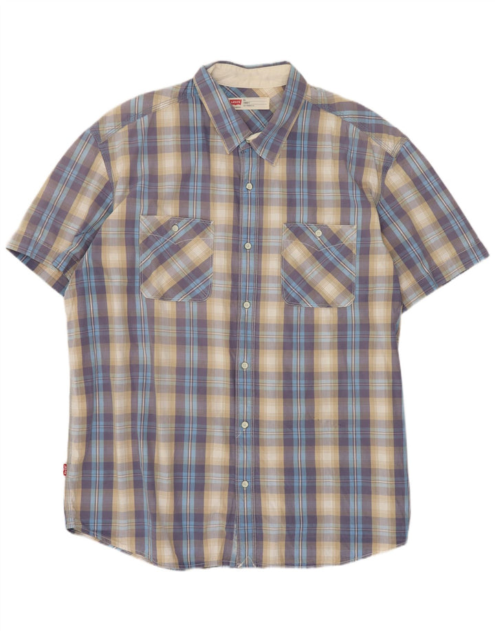 Cămașă pentru bărbați Levi's cu mânecă scurtă, cu ajustare standard, 2XL, bumbac cu carouri albastre