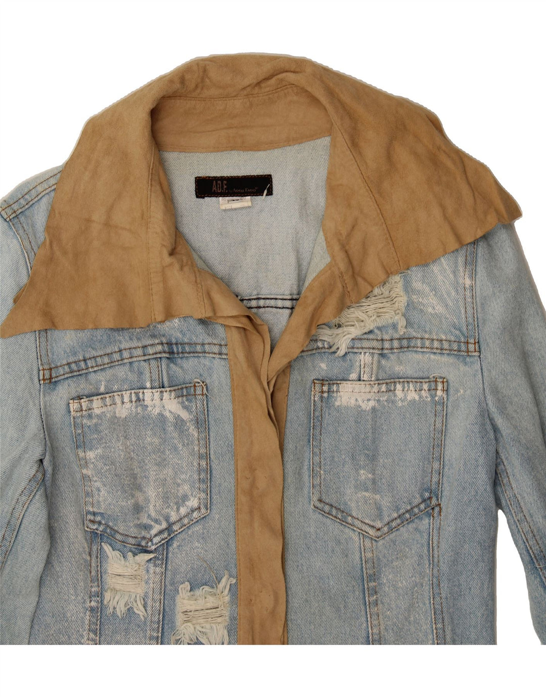 ADELE FADO Womens Crop Denim Jacket IT 40 Small Blue Colourblock Vintage Adele Fado and Second-Hand Adele Fado from Messina Hembry 