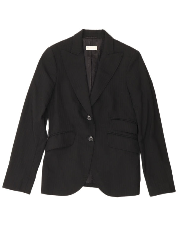 Massimo Dutti Jachetă Blazer pentru Femei cu 2 Nasturi EU 38 Mic Negru Pinstripe