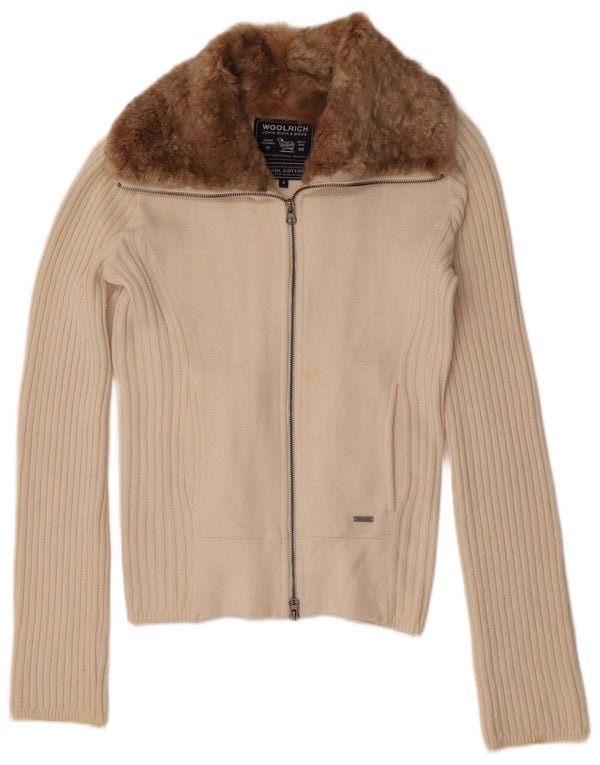 Pulover cardigan Woolrich pentru femei UK 10 mic bumbac alb