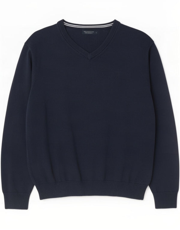 Pulover Nautica pentru bărbați, cu decolteu în V, XL, bumbac bleumarin
