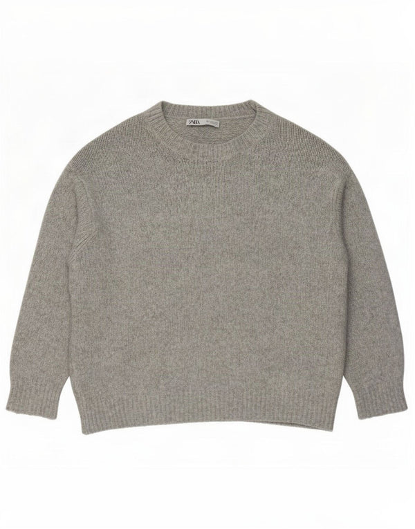 Pulover supradimensionat pentru femei Zara, cu gât de barcă, UK 10, mic, gri acrilic