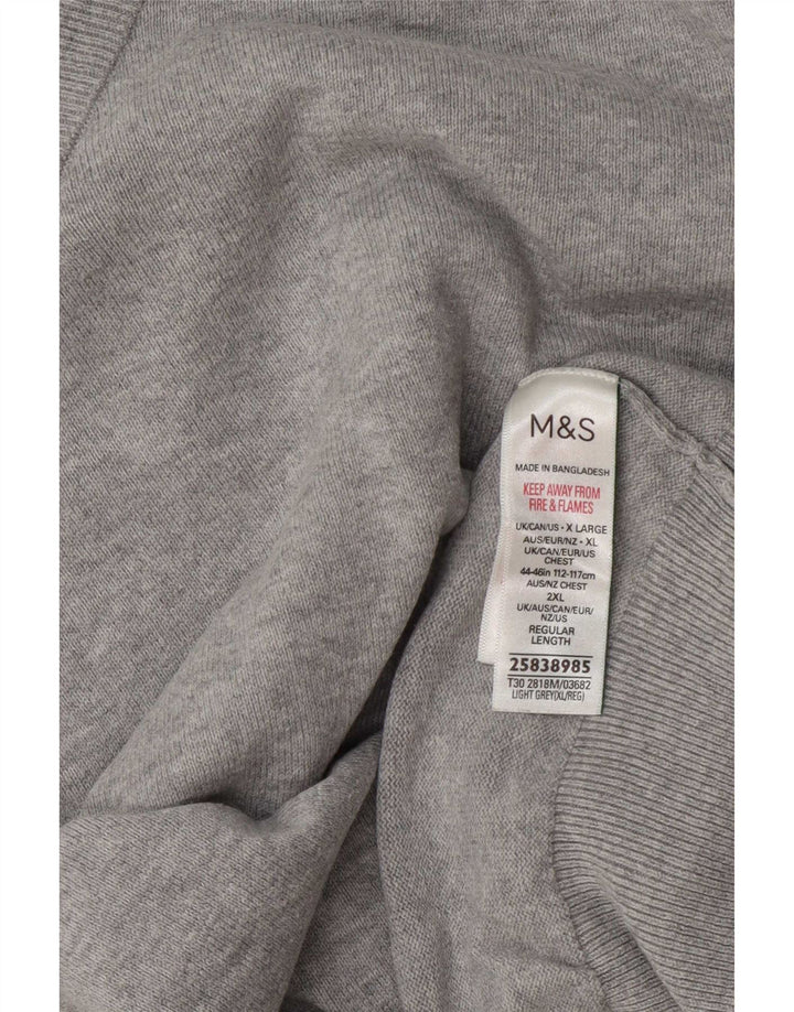 Pulover pentru bărbați Marks & Spencer, cu decolteu în V, XL, bumbac cu pete gri