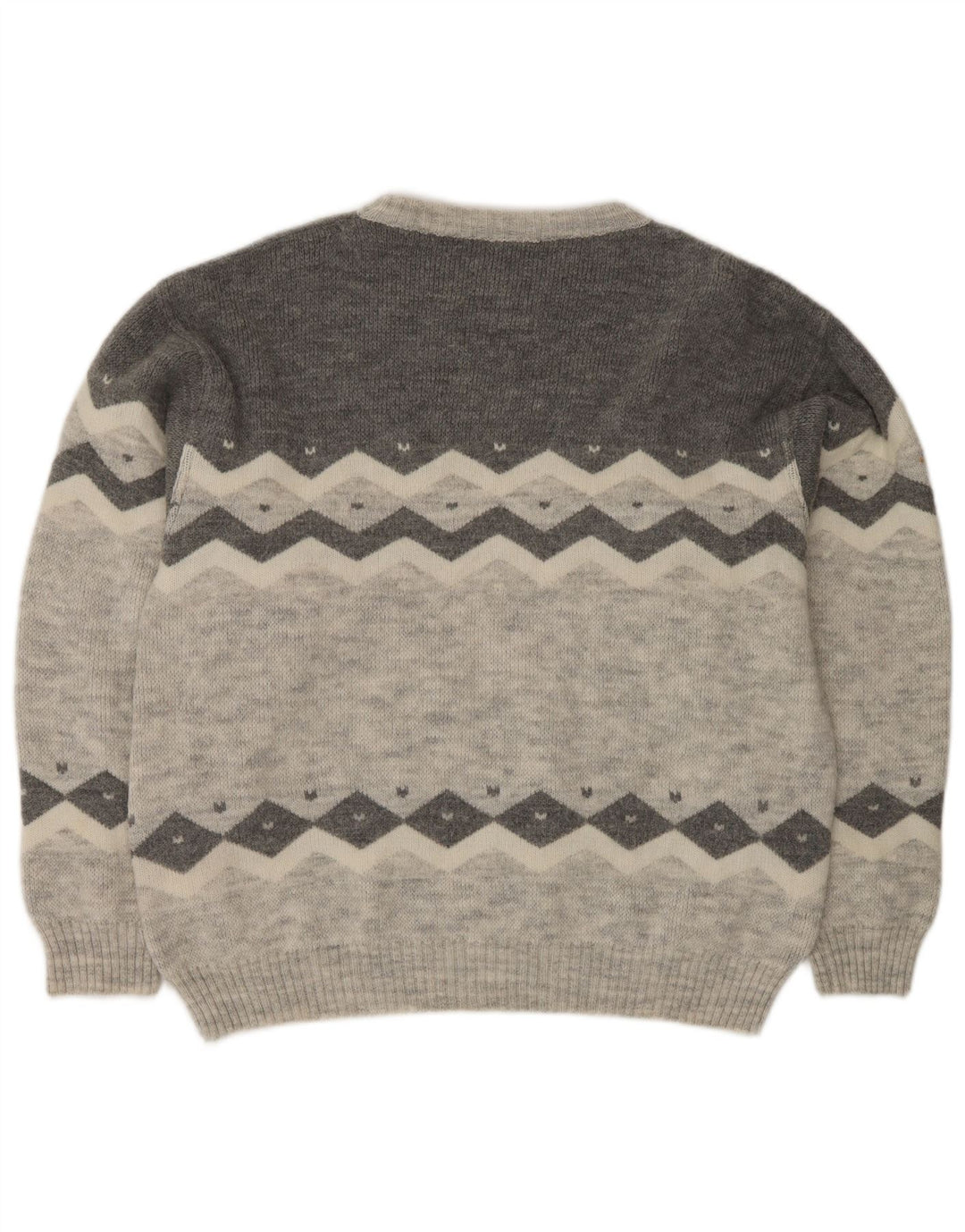 Pulover vintage pentru bărbați cu gât roșu EU 50 Medium Gri Colorblock Classic