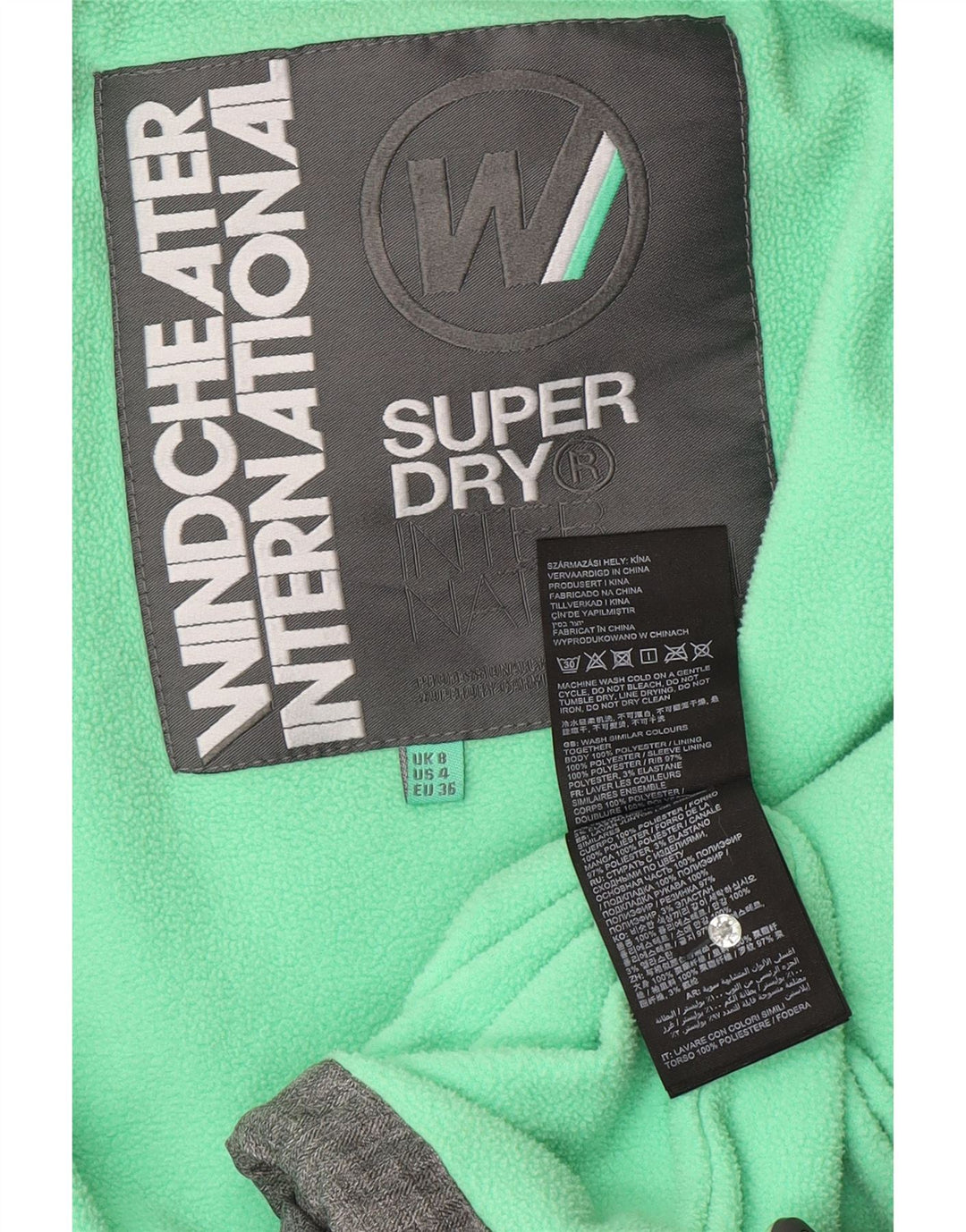 SUPERDRY pentru femei The Windcheater Graphic Windbreaker Jacket UK 8 Small Gri