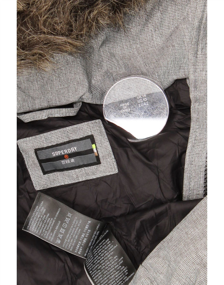 SUPERDRY Jachetă căptușită cu glugă pentru femei UK 14, mare, gri, poliester