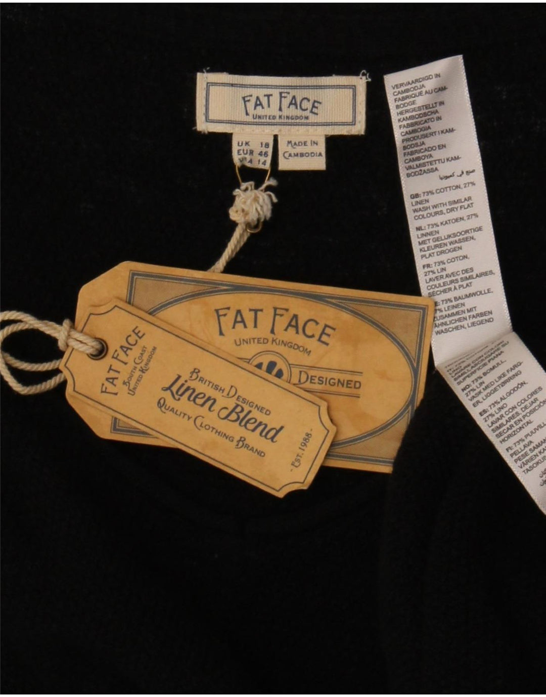 Bluză pentru femei Fat Face UK 18 XL, bumbac negru