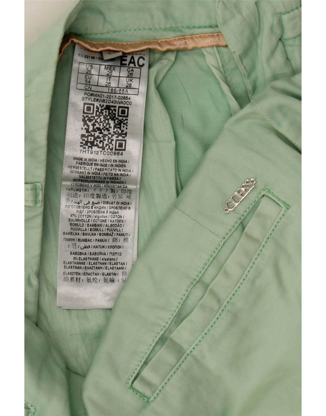 Pantaloni scurți chino Guess pentru femei W28, bumbac verde mediu