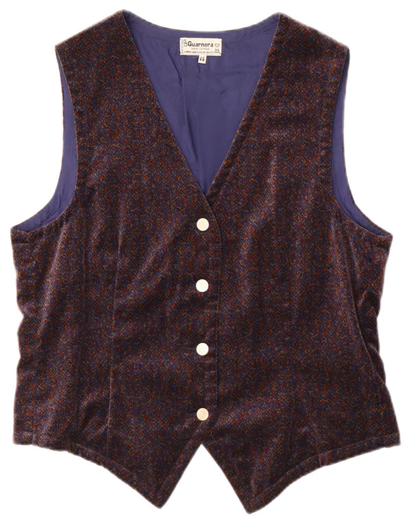 Guarnera Womens Velvet Waistcoat IT 46 Large Navy Blue Flecked Cotton
