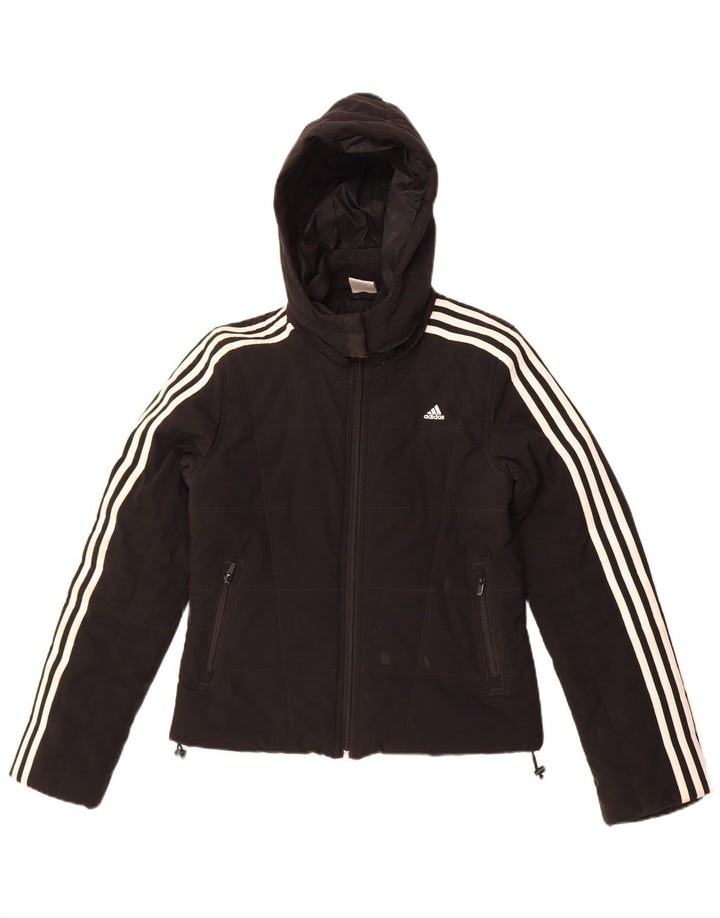 Jachetă căptușită cu glugă Adidas pentru femei UK 8 Poliester negru mic