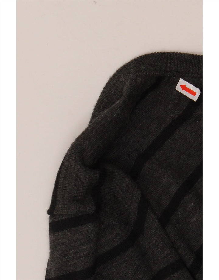 Pulover cu decolteu în V GEOX pentru femei UK 16 mare, lână merinos cu dungi gri