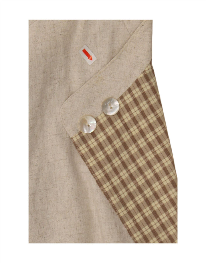 Blazer vintage pentru femei cu mâneci 3/4 și 2 nasturi, UK 16, mare, bej, viscoză