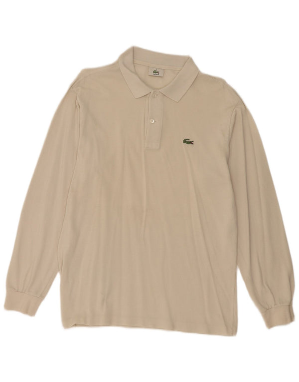 Tricou polo pentru bărbați Lacoste cu mânecă lungă, mărime 4, bumbac alb, mediu