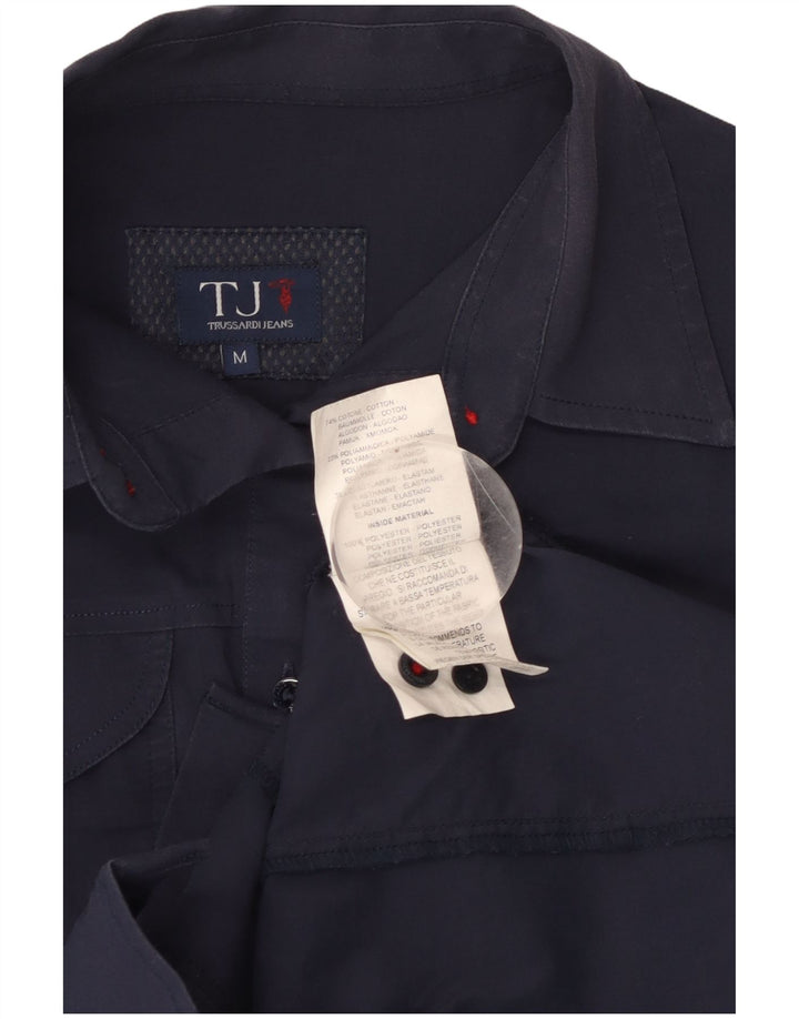 TRUSSARDI JEANS Cămașă cu mânecă scurtă pentru femei UK 12 Medium bleumarin bumbac
