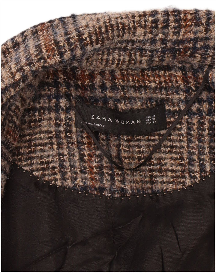 ZARA Womens Oversized Overcoat UK 6 XS Brown Check