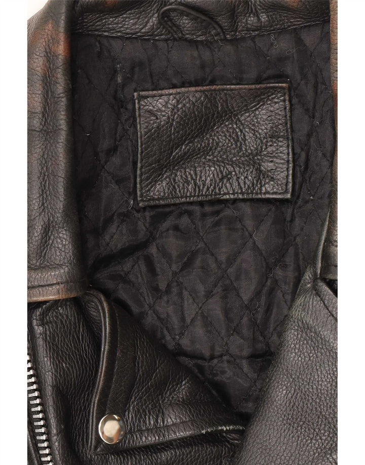 Jachetă pentru motociclist din piele vintage pentru bărbați UK 38 Medium Black