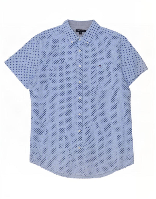 Cămașă cu mânecă scurtă Tommy Hilfiger pentru bărbați 2XL, bumbac cu pete albastre