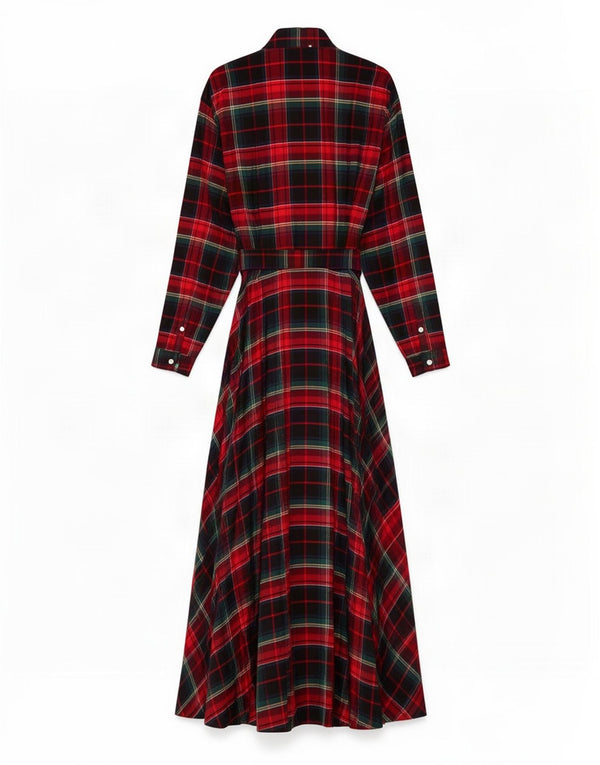 Rochie maxi cu mânecă lungă pentru femei Ralph Lauren US 8 Medium Red Check