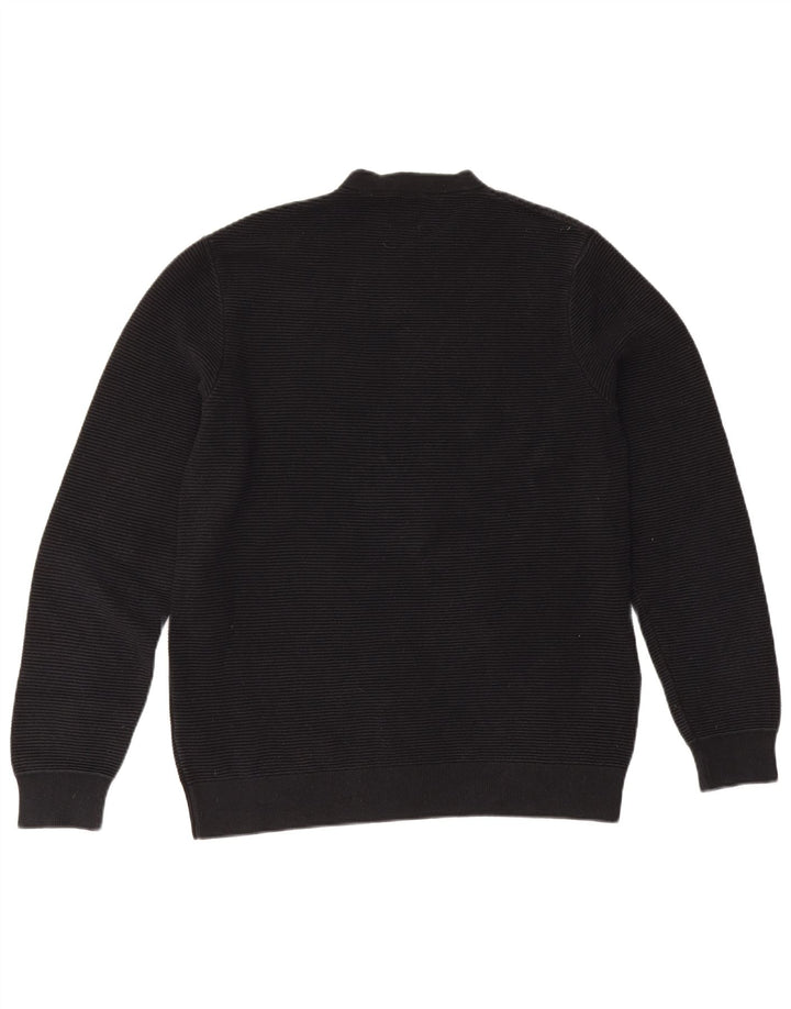 Pulover pentru bărbați Zara, cu gât roșu, bumbac mediu negru