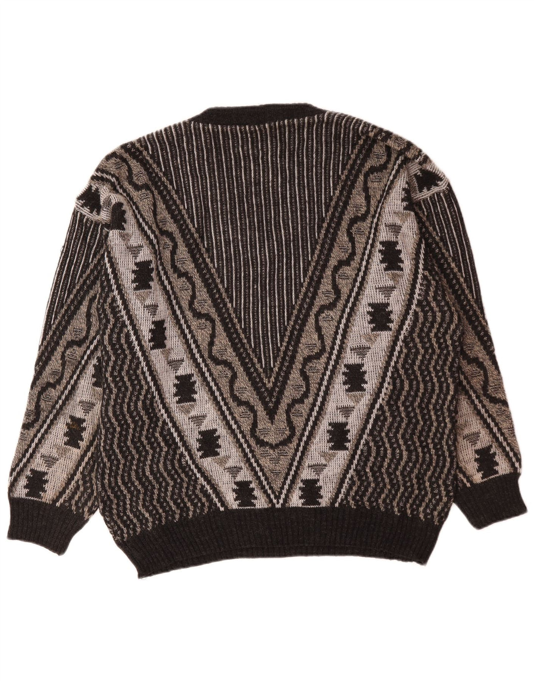 Pulover vintage pentru bărbați cu decolteu în V, mare, gri geometric