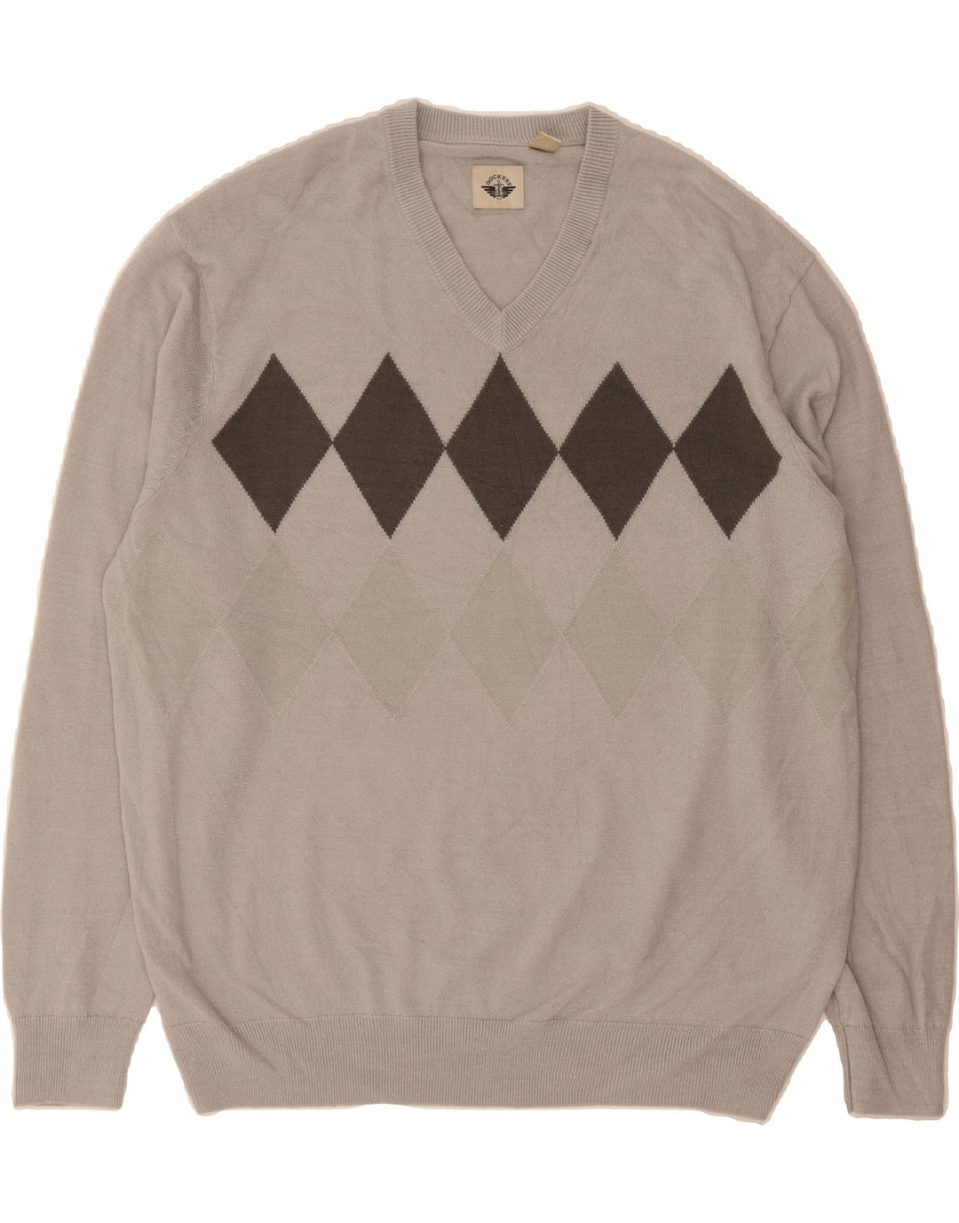 DOCKERS Mens V-Neck Jumper Sweater 2XL Grey Argyle/Diamond Vintage Dockers and Second-Hand Dockers from Messina Hembry 