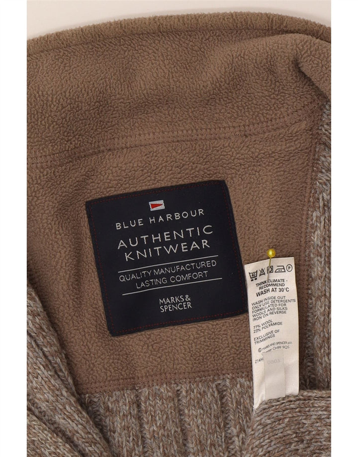 Pulover cardigan pentru bărbați Marks & Spencer, lână mare maro cu pete