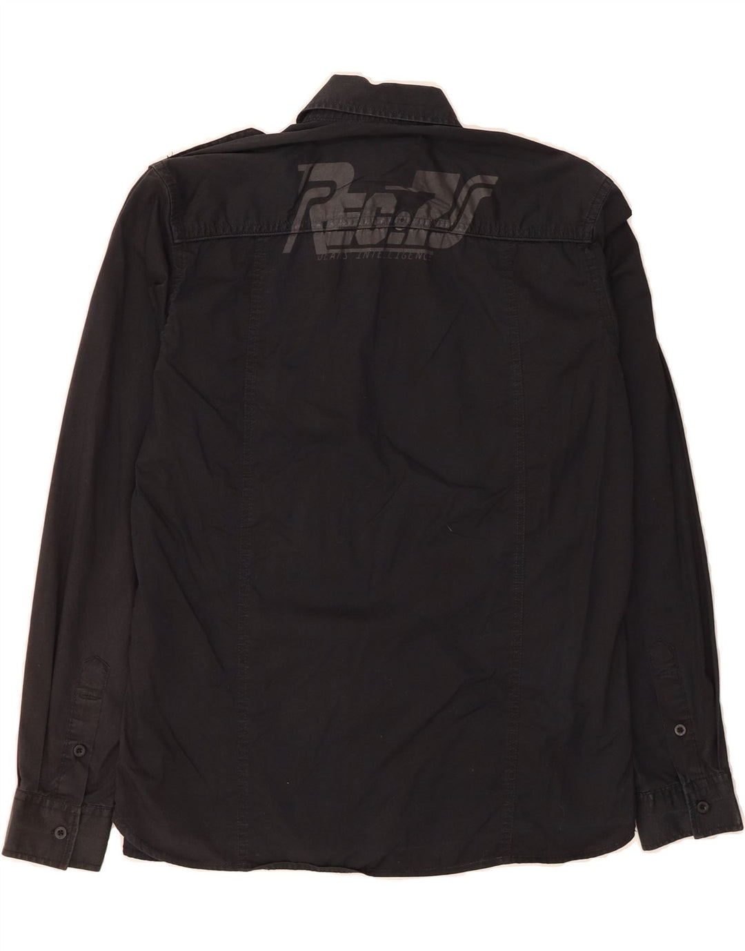 JACK & JONES Mens Graphic Military Shirt Small Black Cotton Vintage Jack & Jones and Second-Hand Jack & Jones from Messina Hembry 