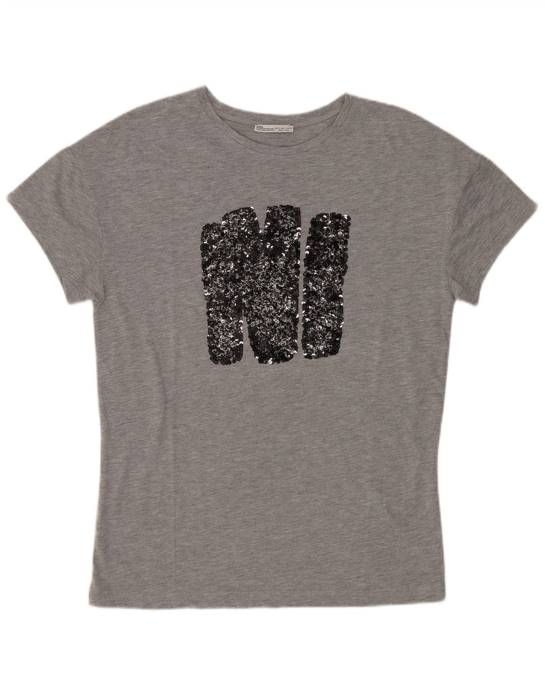 Tricou cu grafică Zara pentru femei Top UK 10, poliester cu pete gri mici