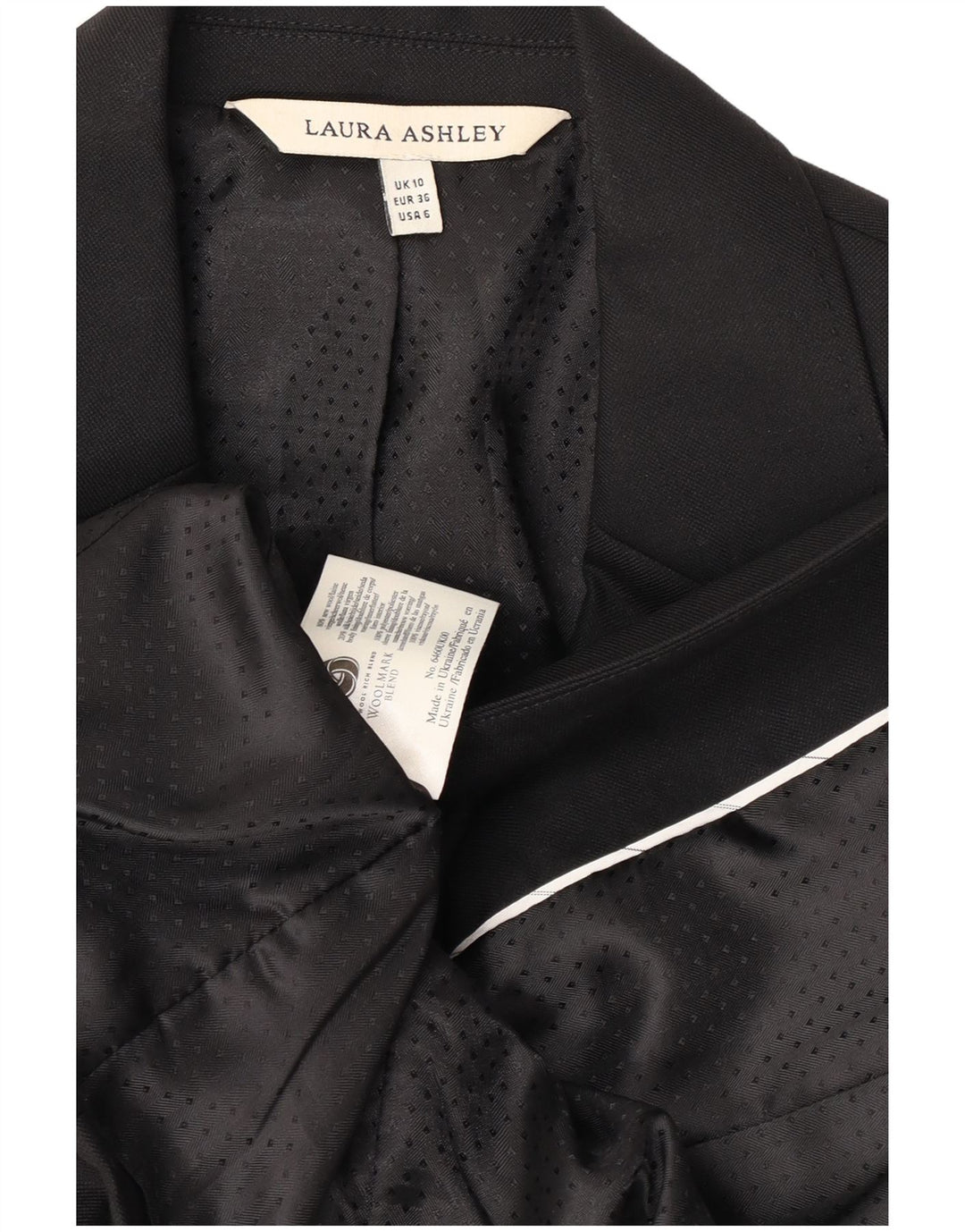 Jachetă blazer pentru femei Laura Ashley, cu 1 nasture, UK 10, lână neagră mică