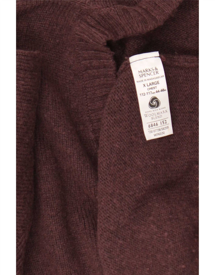 Pulover pentru bărbați Marks & Spencer, cu decolteu în V, XL, Lână Bordeaux