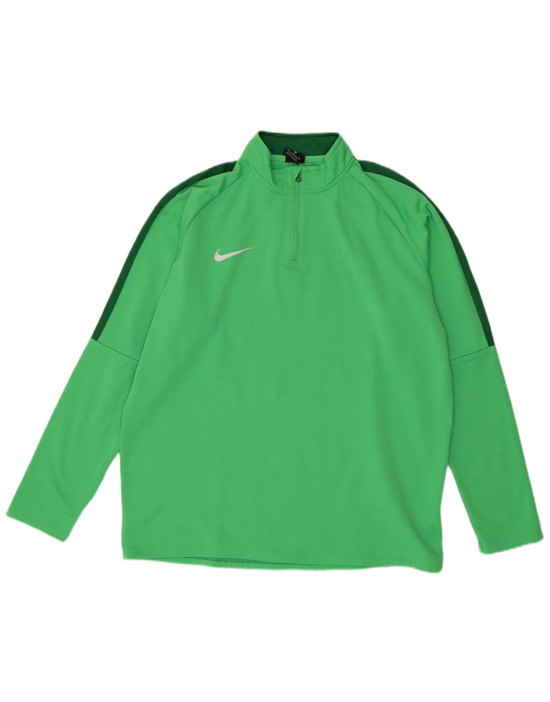 Top de trening NIKE Dri Fit, cu fermoar și gât, XL, verde, color block