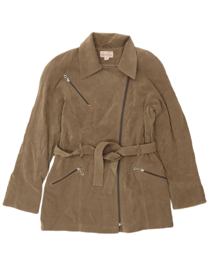 Jachetă de piele de căprioară supradimensionată pentru femei Vintage UK 10 Small Beige