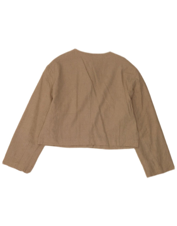 Jachetă Blazer pentru femei Crop cu 4 nasturi Zara UK 14 Poliester mediu bej