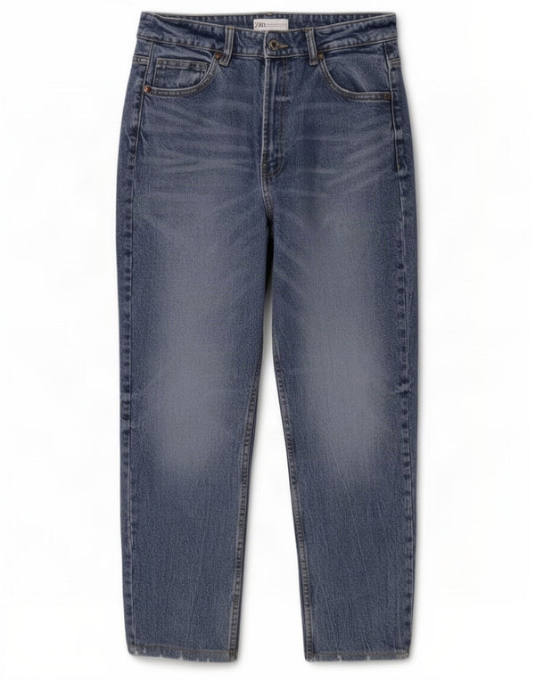 Zara Womens High Waist Tapered Jeans EU 40 Medium W30 L28 Blue