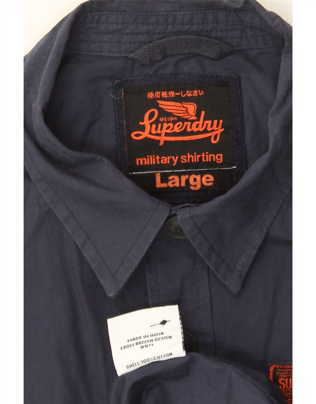 Cămașă militară cu mânecă scurtă pentru bărbați Superdry, bumbac mare, albastru bleumarin