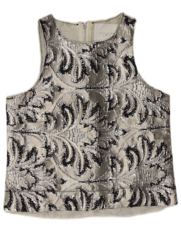 Bluză vintage pentru femei fără mâneci, UK 10, poliester Paisley, gri mic
