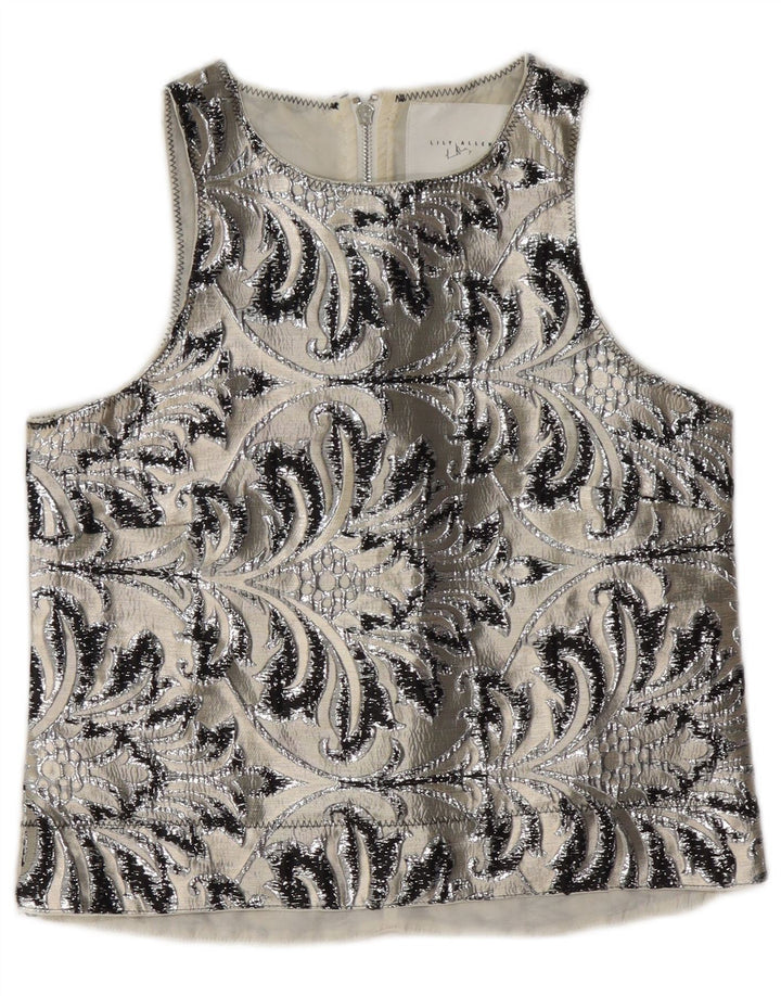 Bluză vintage pentru femei fără mâneci, UK 10, poliester Paisley, gri mic