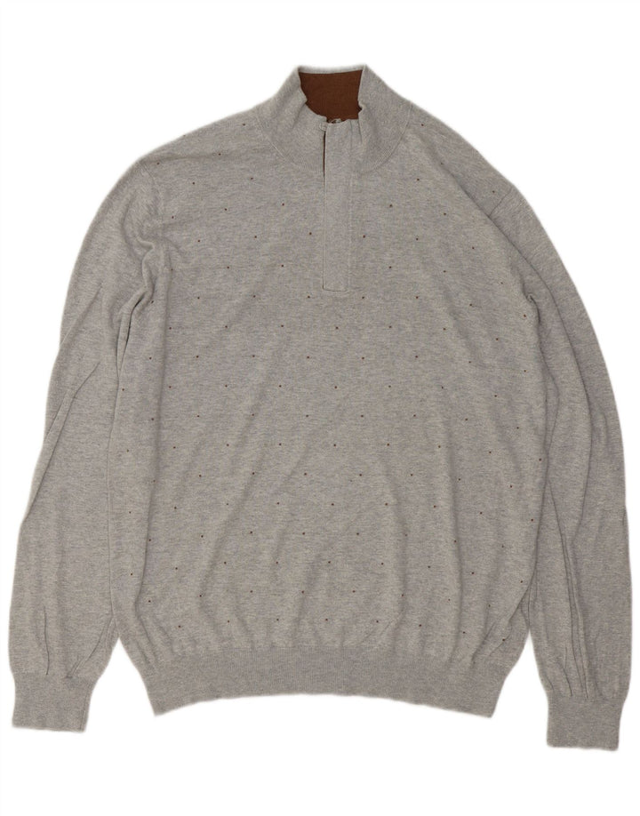 Pulover Massimo Dutti pentru bărbați, cu fermoar, cu gât, 2XL, bumbac cu pete gri