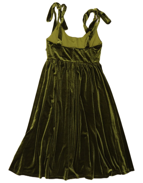 Rochie vintage din catifea fără mâneci pentru femei UK 10 Kaki mic