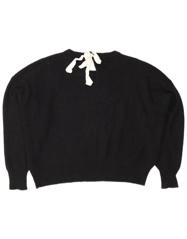 Zara Womens Crop Oversized Boat Neck Jumper Sweater UK 10 Small Black