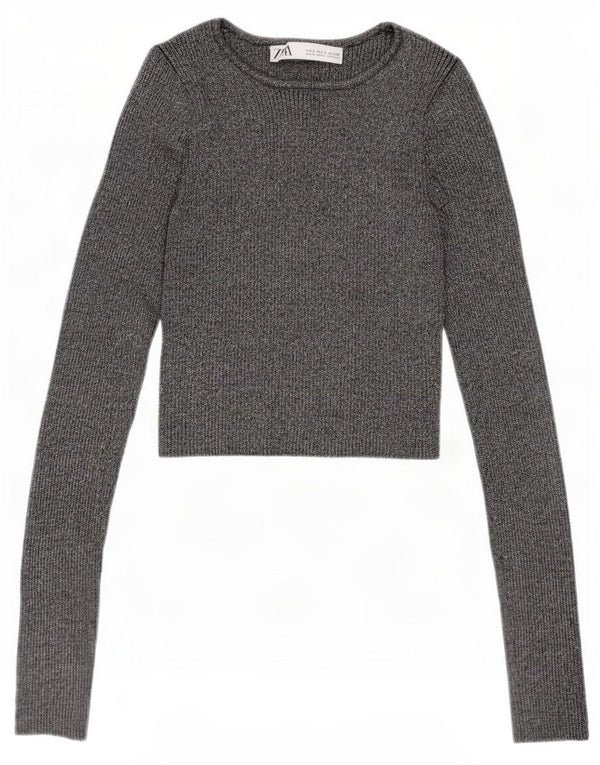 Bluză scurtă pentru femei Zara UK 8 Small Silver Flecked Viscose