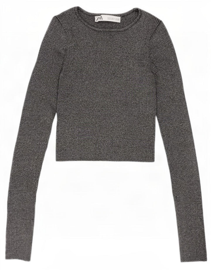 Bluză scurtă pentru femei Zara UK 8 Small Silver Flecked Viscose
